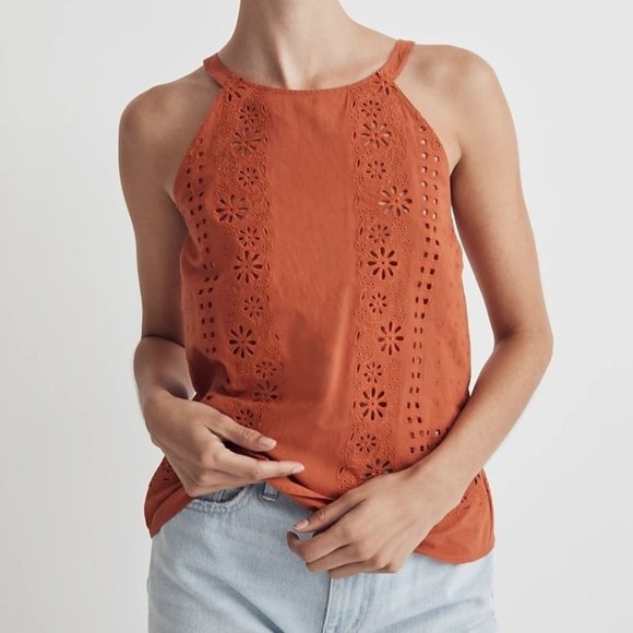 Madewell Tops - NWT Madewell Sz M Eyelet A-Line Halter Top Copperwashed Orange NL283